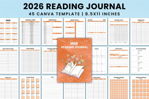 2026 Reading Journal for Canva KDP – Editable & Customizable Templates